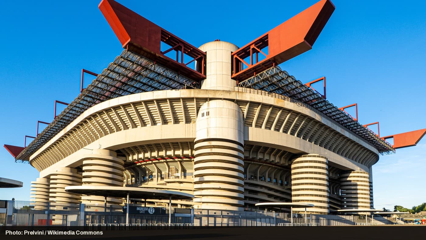 Exterior of the San Siro (Stadio Giuseppe Meazza), AC Milan's home stadium.