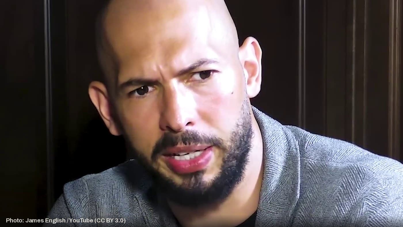 Andrew Tate speaking during a 2023 interview.