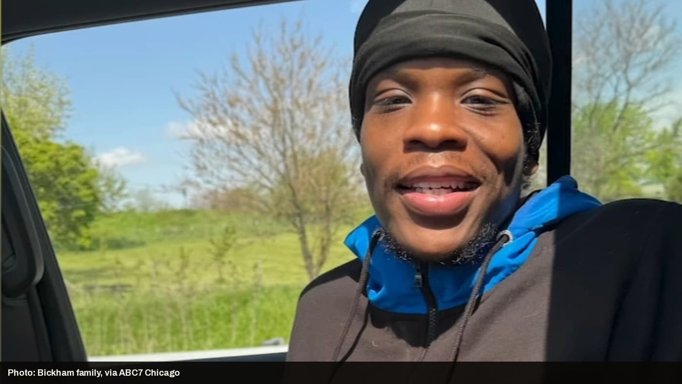 Kyle Bickham, 29, smiling in a family photo provided to ABC7 Chicago.