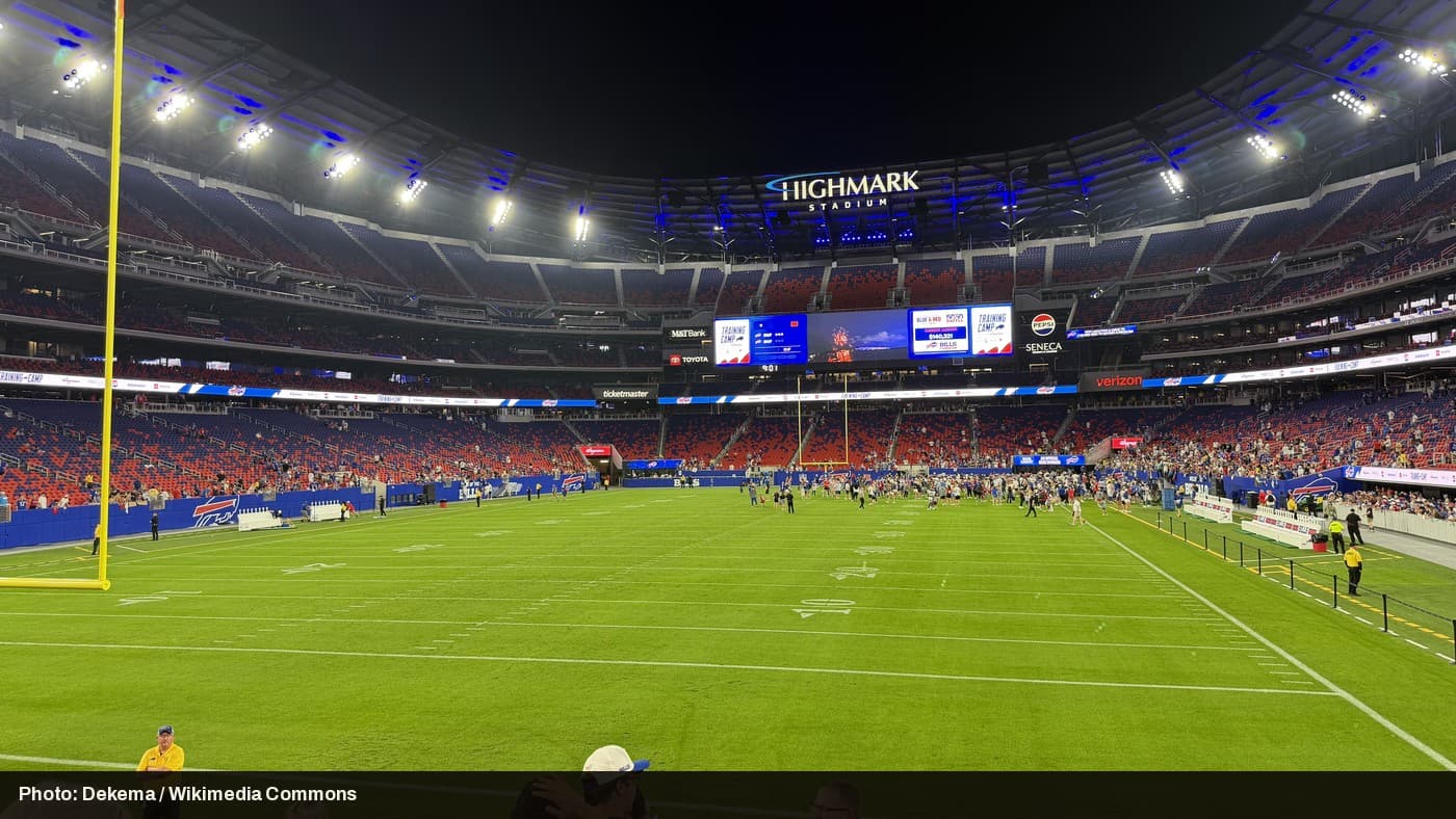 The field at Highmark Stadium, home of the Buffalo Bills, during a game.