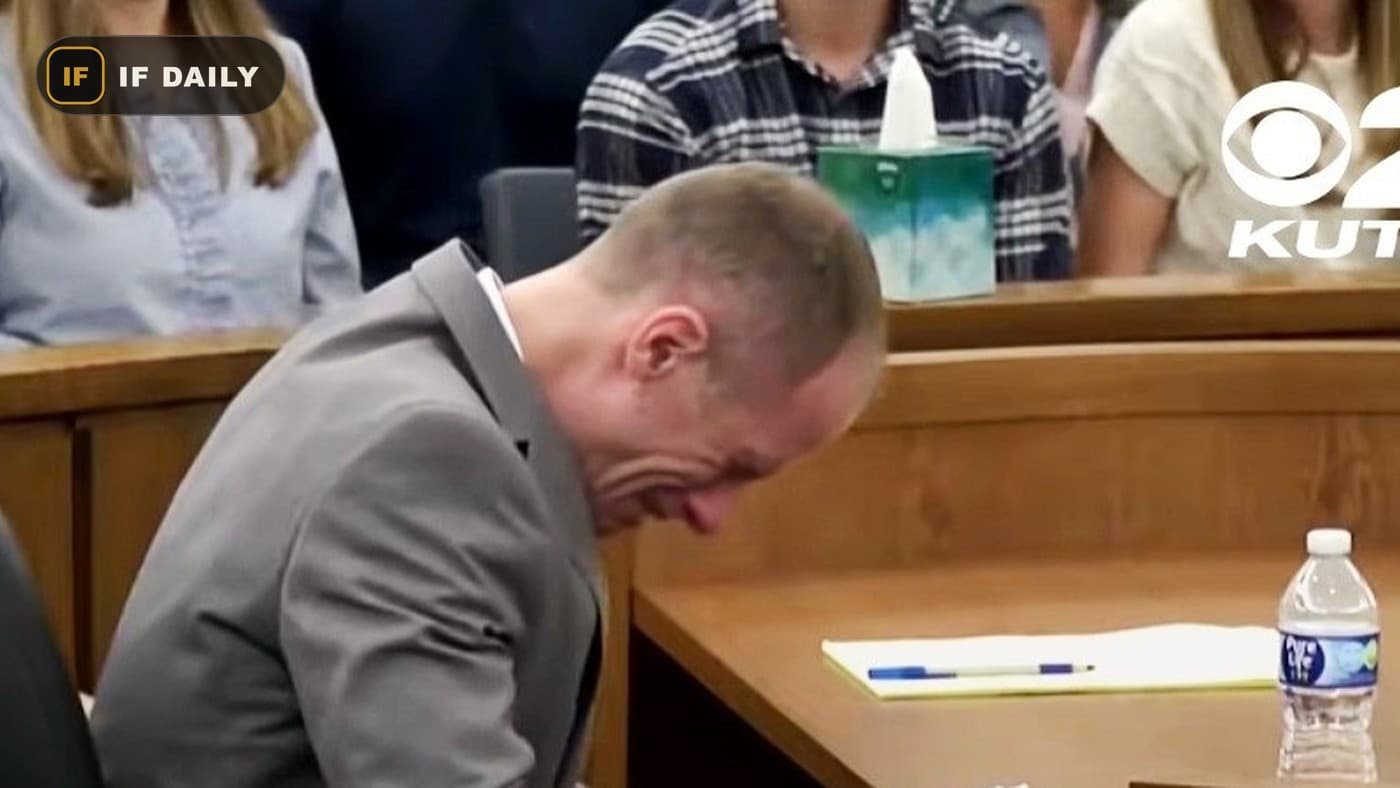 Caleb Flynn reacting in the courtroom as the guilty verdict is read