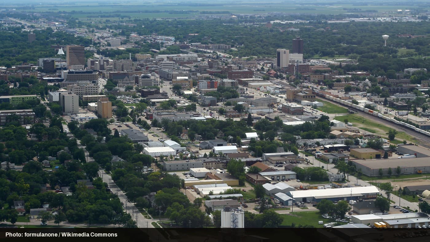 Aerial view of downtown Fargo, North Dakota.