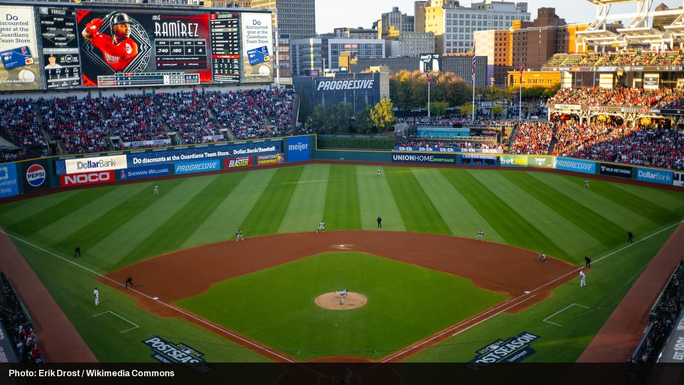 Progressive Field, home of the Cleveland Guardians, during a postseason game.