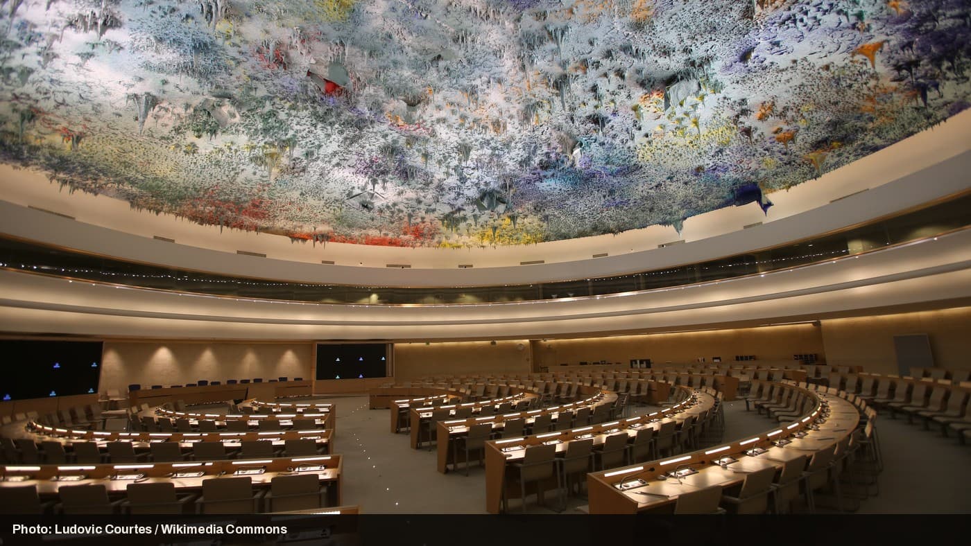 The Human Rights and Alliance of Civilizations Room at the Palace of Nations in Geneva, where the UN Human Rights Council meets.