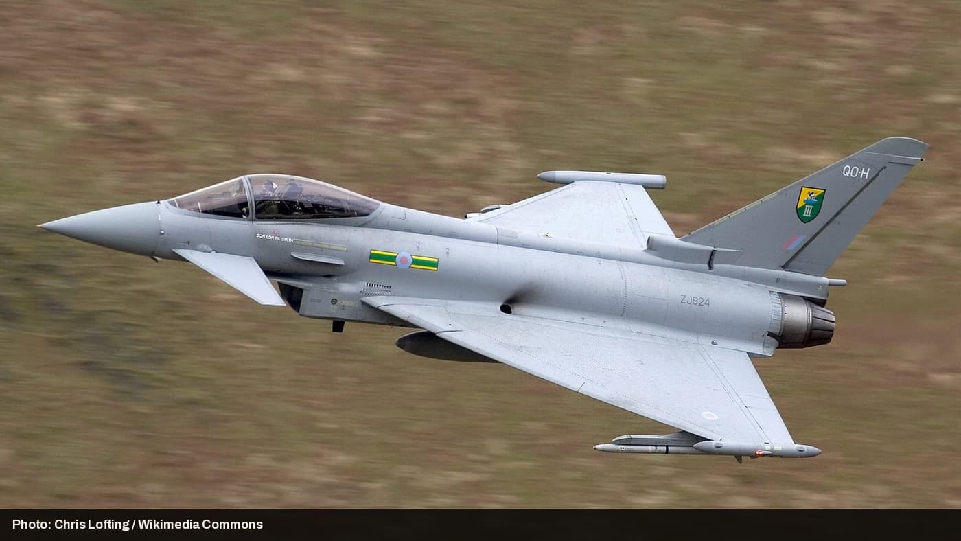 A Royal Air Force Eurofighter Typhoon, the same NATO aircraft type used to intercept the drone.