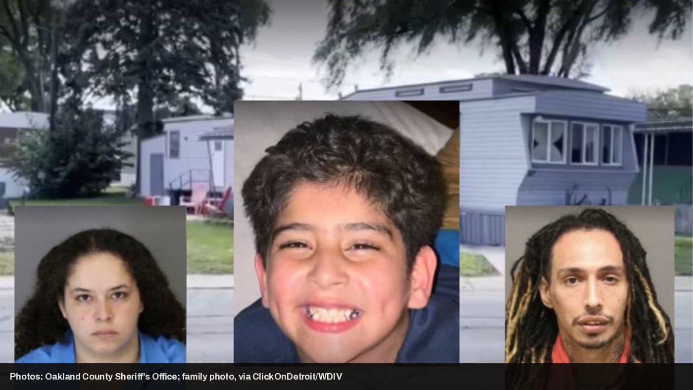 Booking photos of Elaina Jennings and Daniel Giacchina alongside a family photo of Giovanni "Chulo" Jennings.