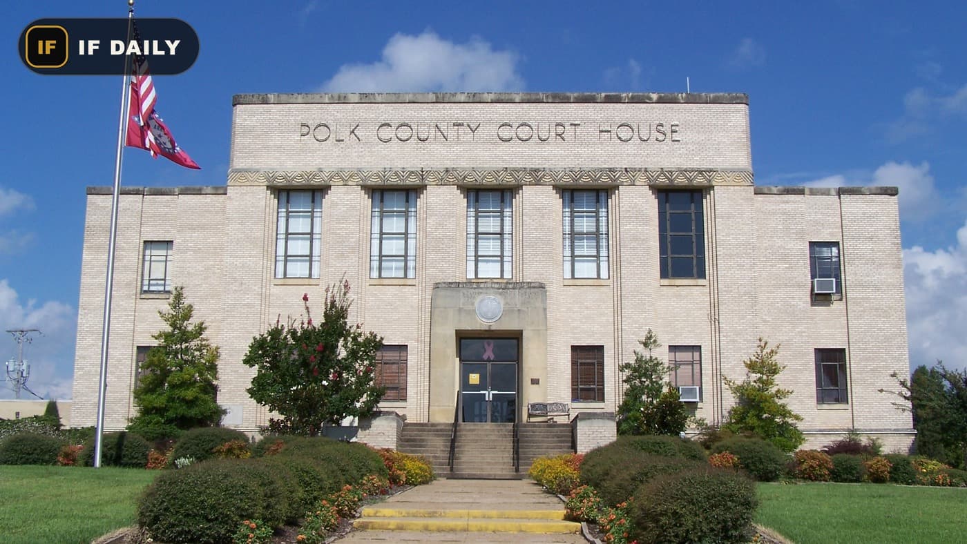 The Polk County Courthouse in Mena, Arkansas