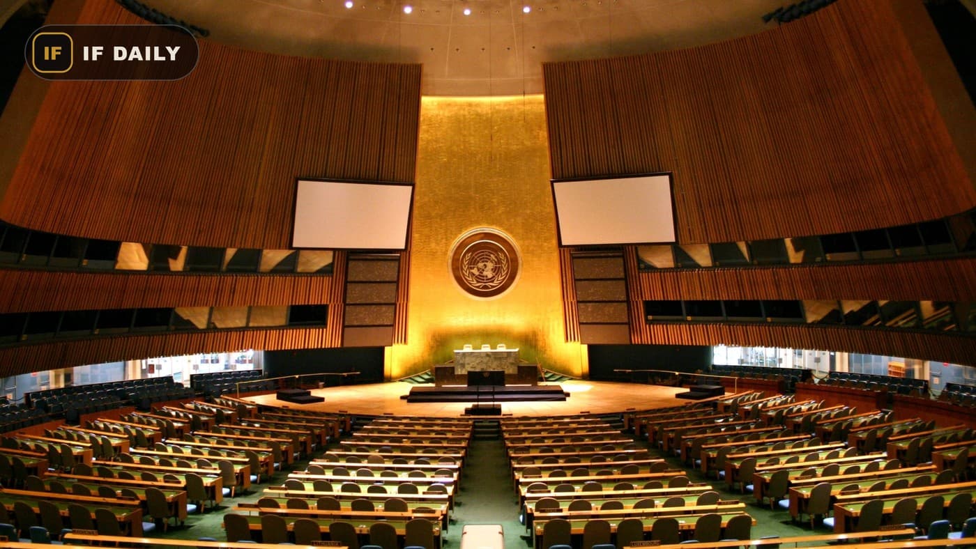 The United Nations General Assembly hall in New York