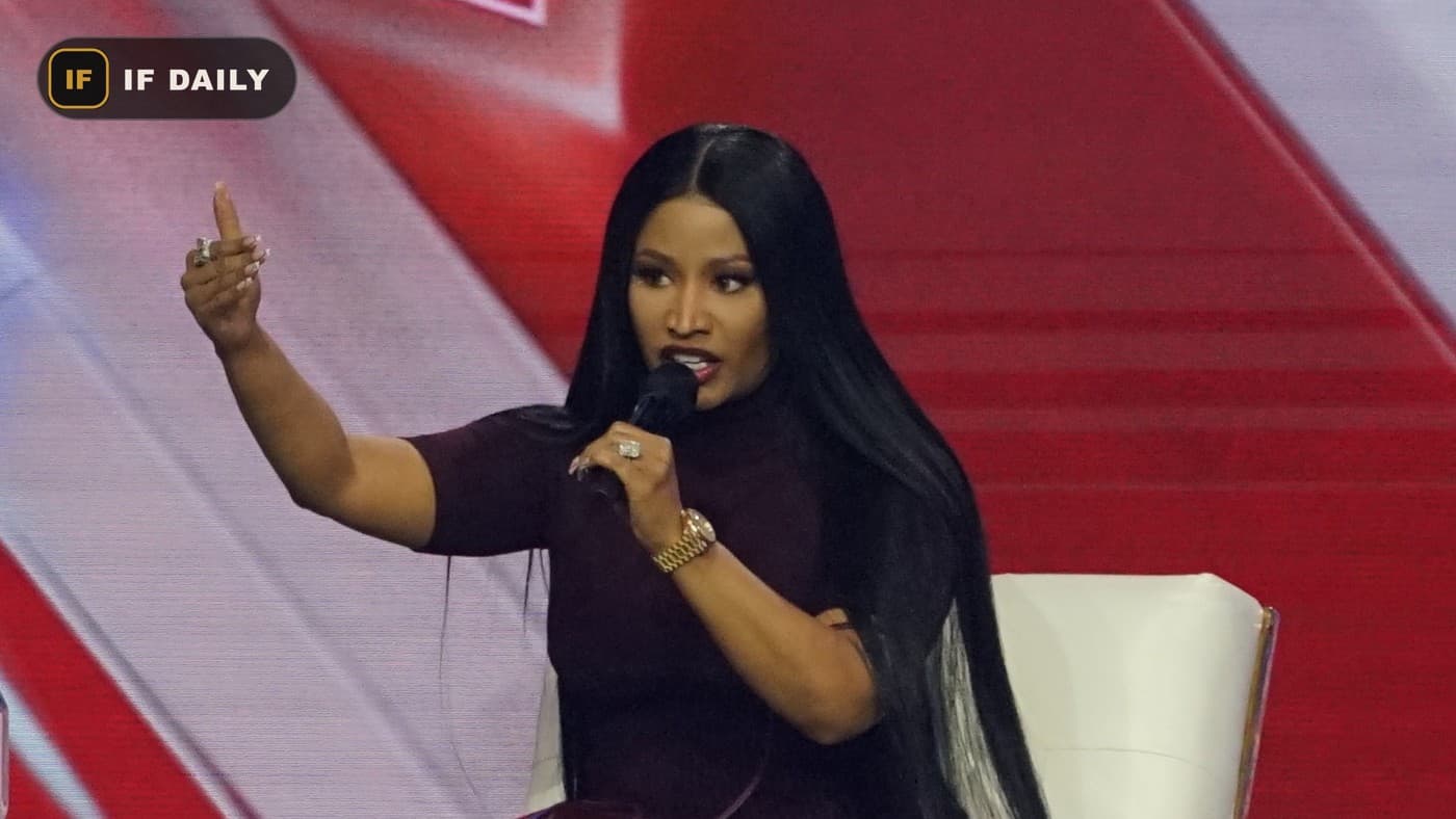 Nicki Minaj speaking at a political event