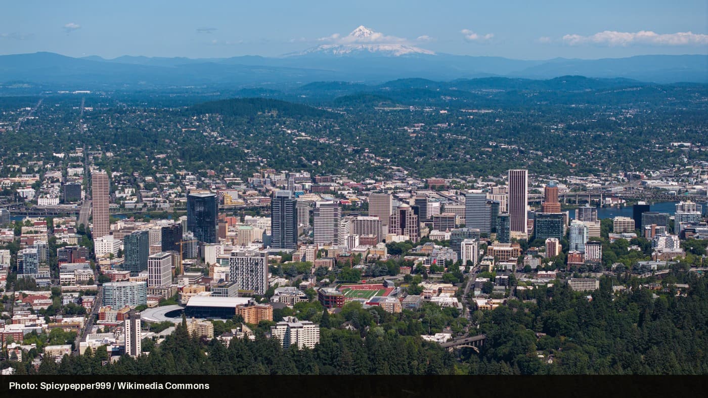 Aerial view of downtown Portland, Oregon.