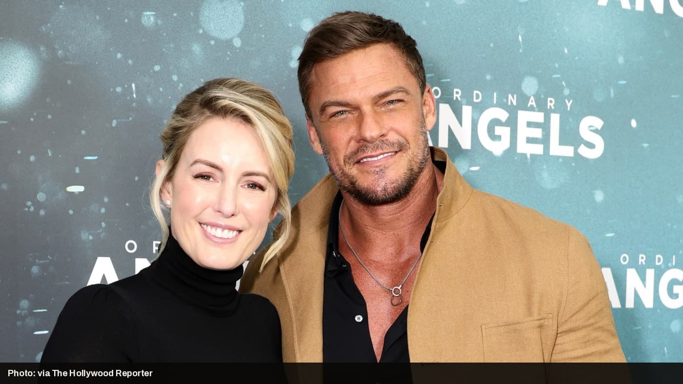 Alan Ritchson and his wife Catherine Ritchson together at a red carpet event.