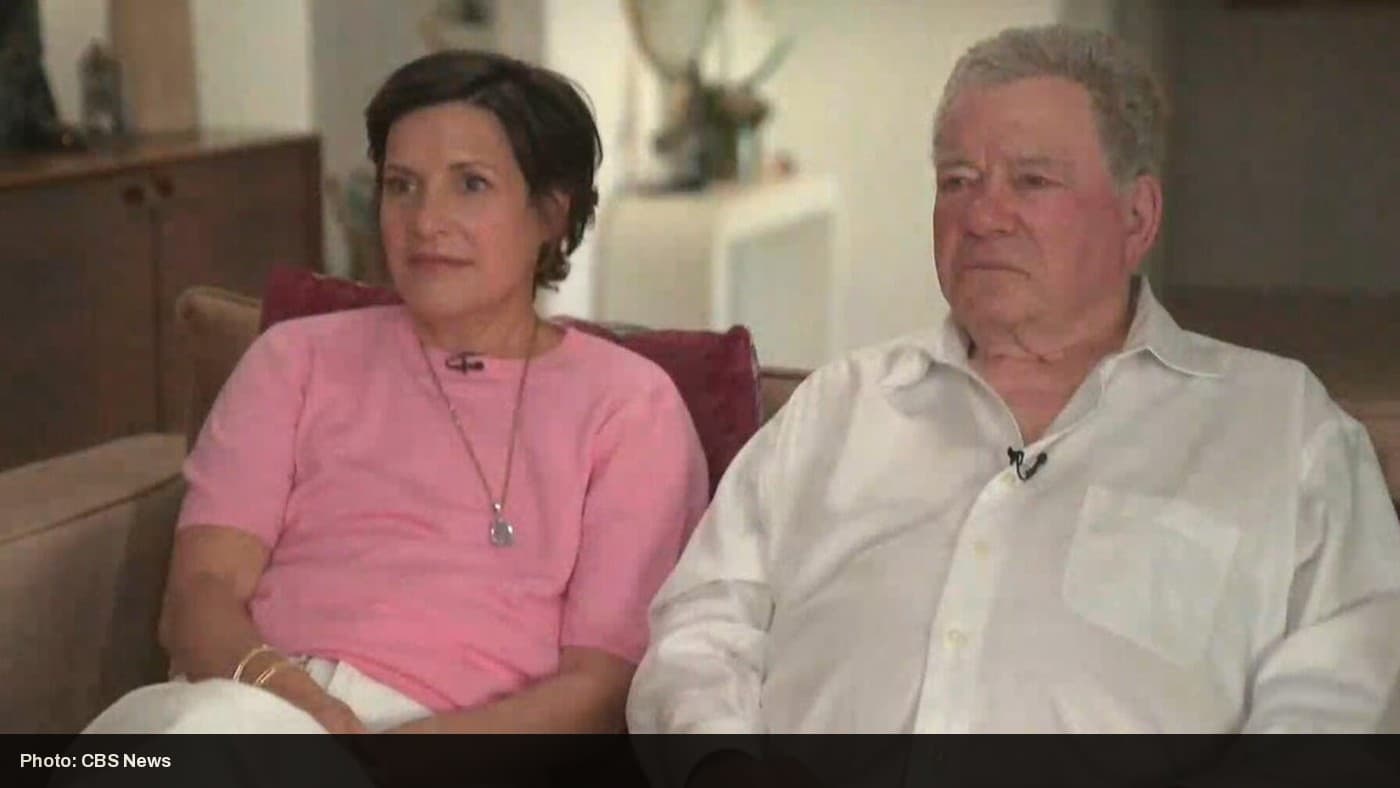 William Shatner and his daughter Melanie Shatner-Gretsch during a CBS News interview.