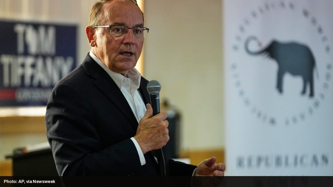 Rep. Tom Tiffany speaks at a campaign event, days before his plane made an emergency landing in Lake Wausau.