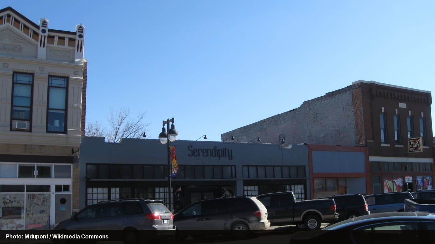 North Kansas Avenue in Topeka's NOTO Arts District, the block where the shooting occurred.