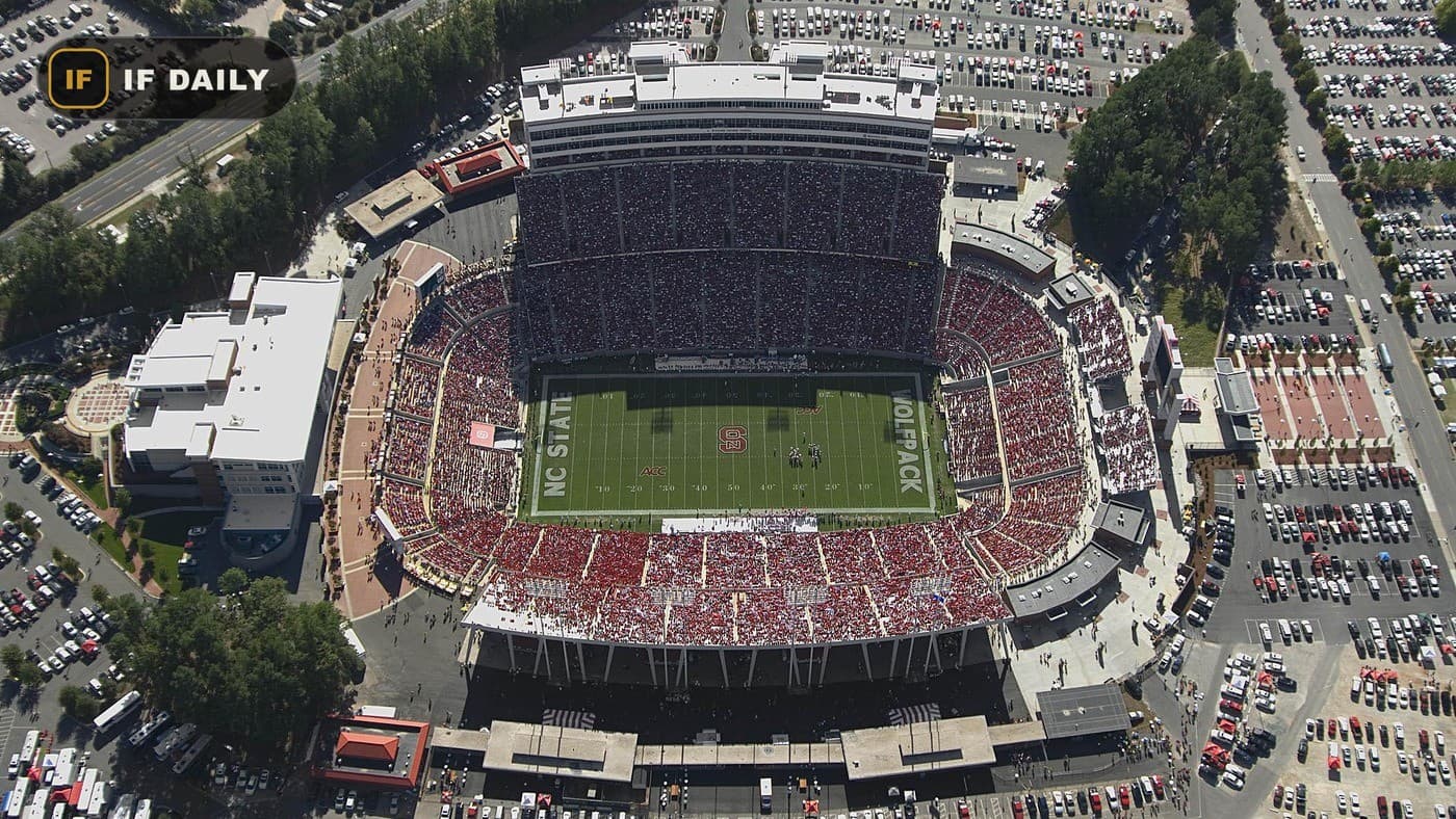 An aerial view of Carter-Finley Stadium, NC State’s home field in Raleigh, packed with fans. Illustrative photo, not from the game.