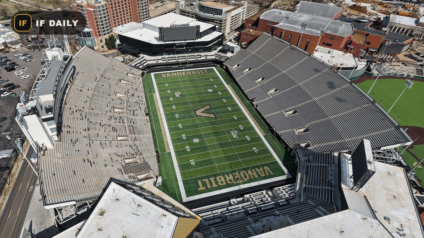 An aerial view of FirstBank Stadium, Vanderbilt’s football stadium in Nashville. Illustrative photo, not from the game.