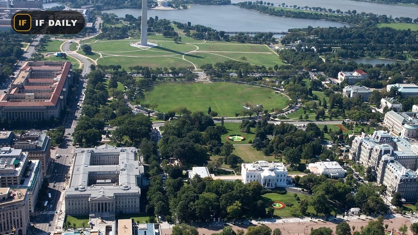 Aerial view of the White House and surrounding area in Washington, D.C. Illustrative photo, not from the incident.