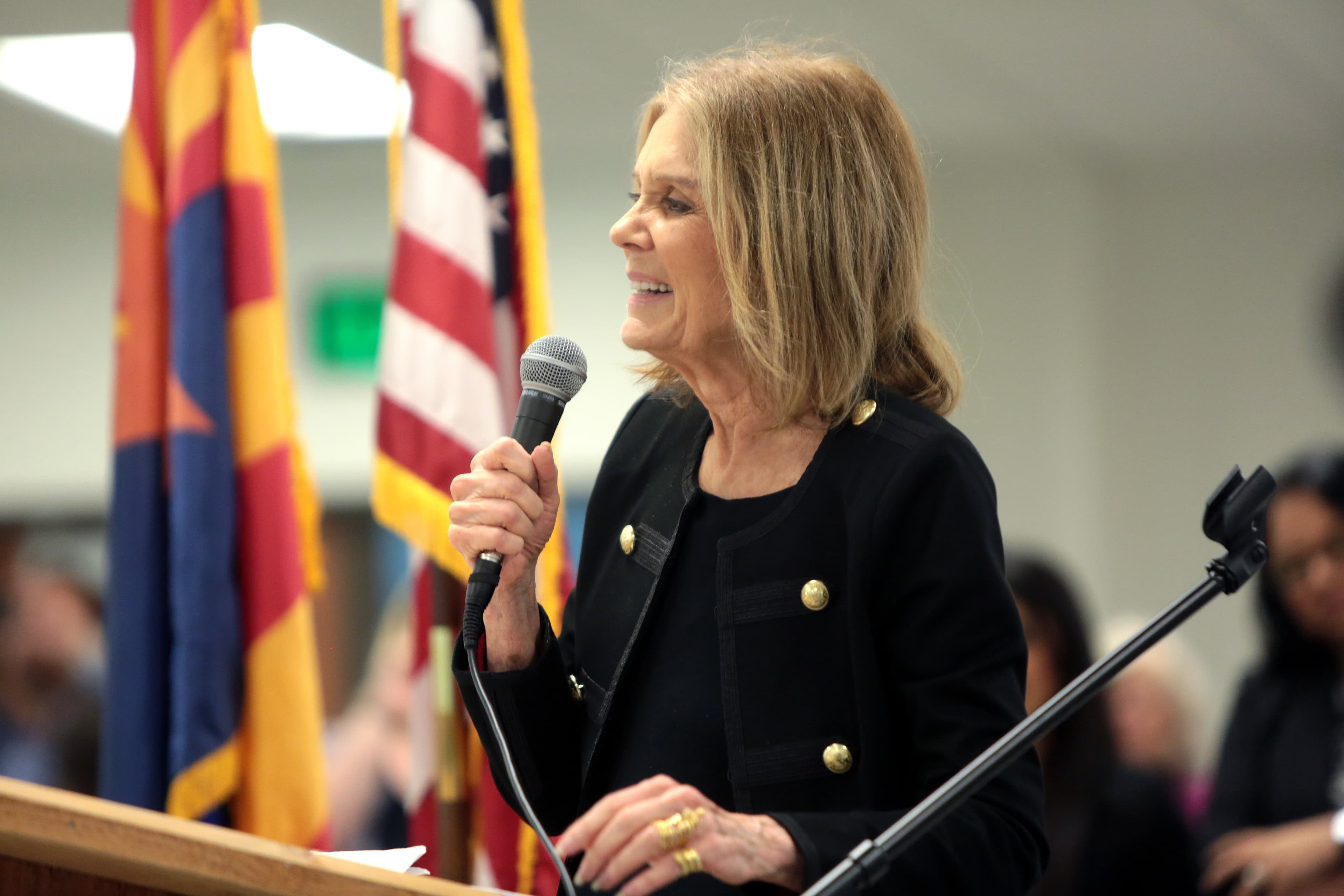 Gloria Steinem speaking at a public event