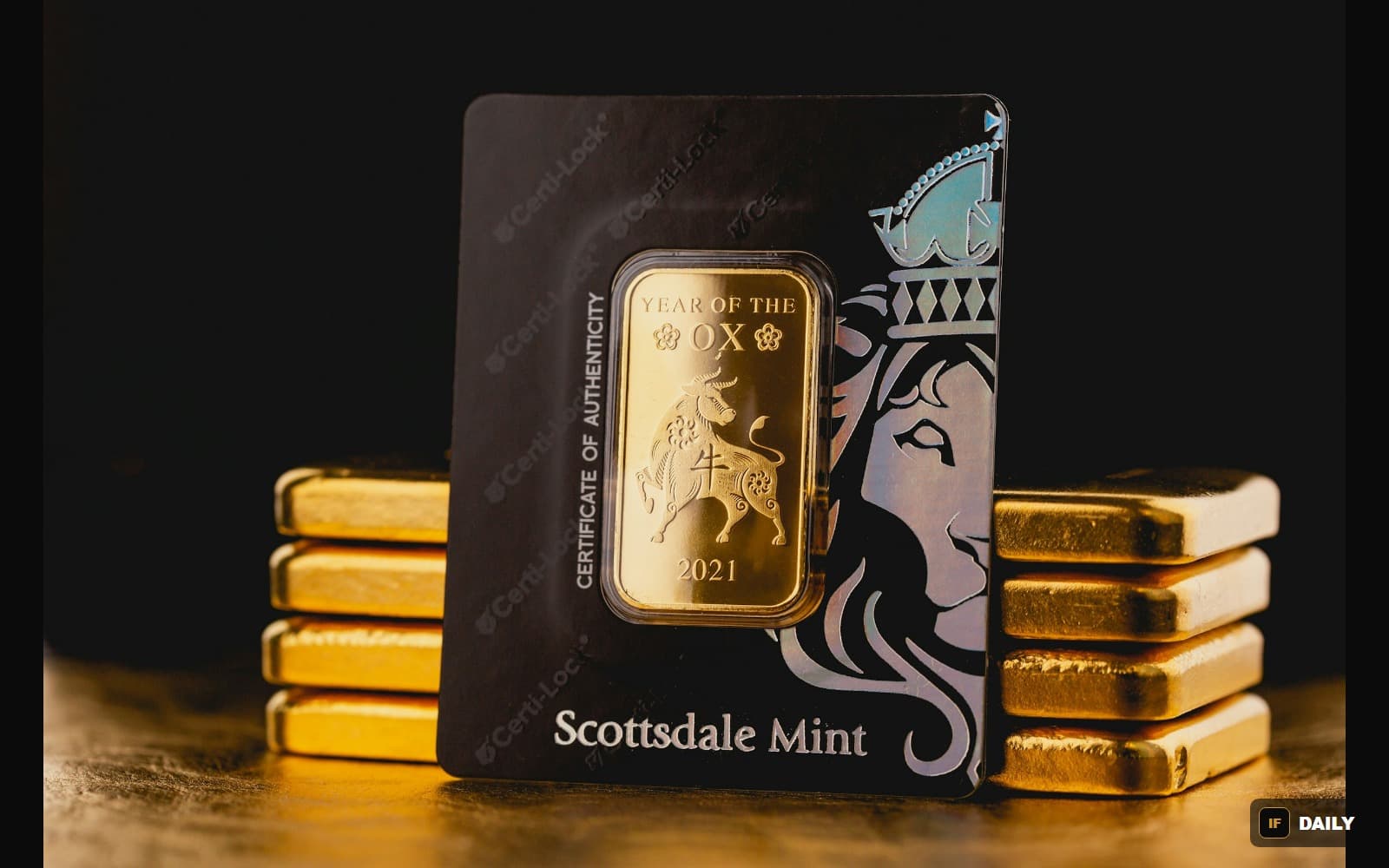 Stacked one-kilogram gold bullion bars
