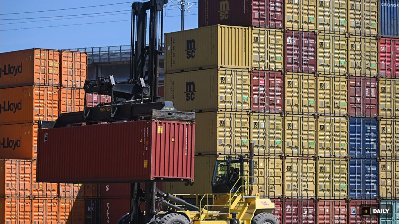 Stacked shipping containers at a freight port