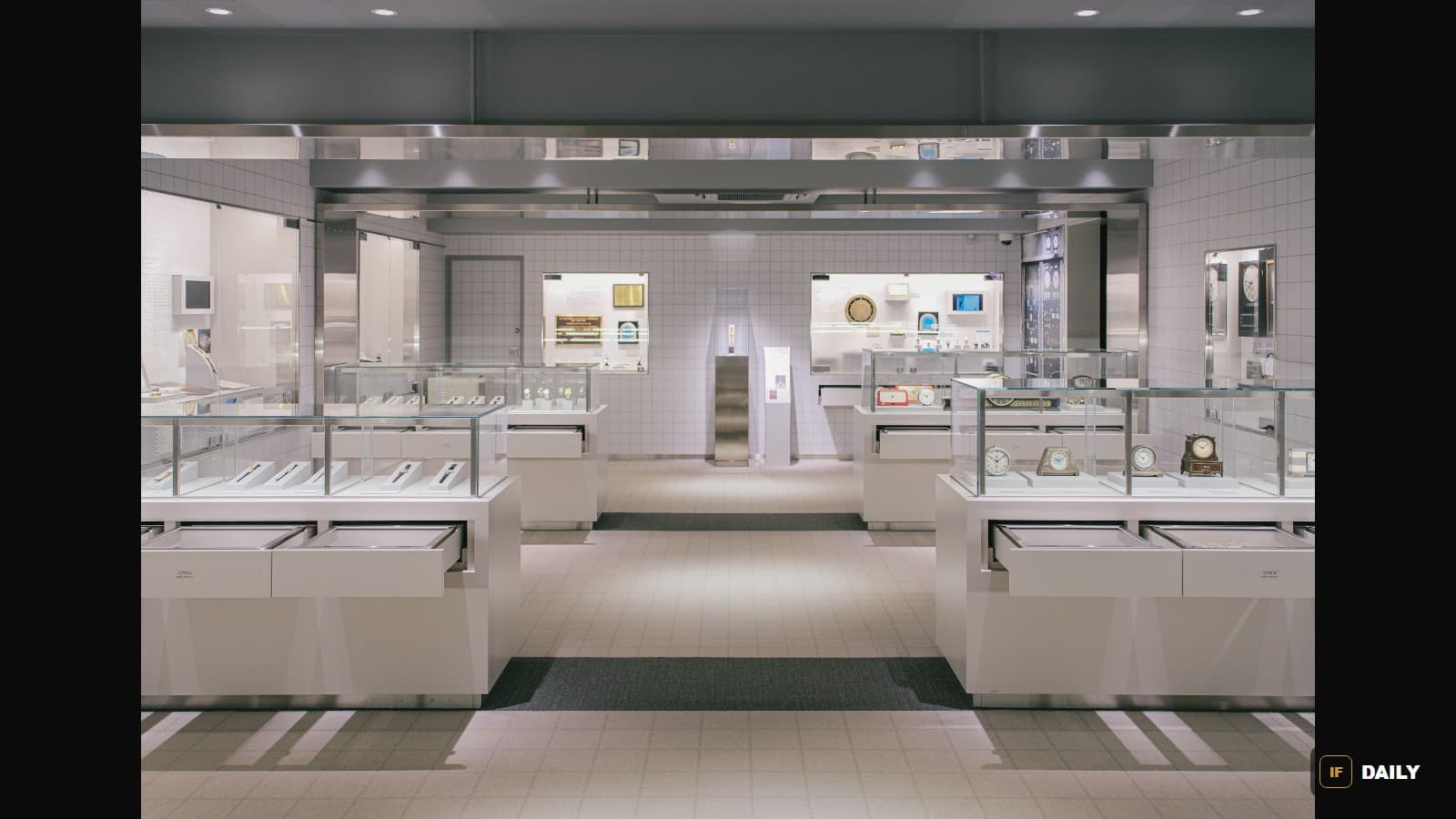 Jewelry display cases in a retail store