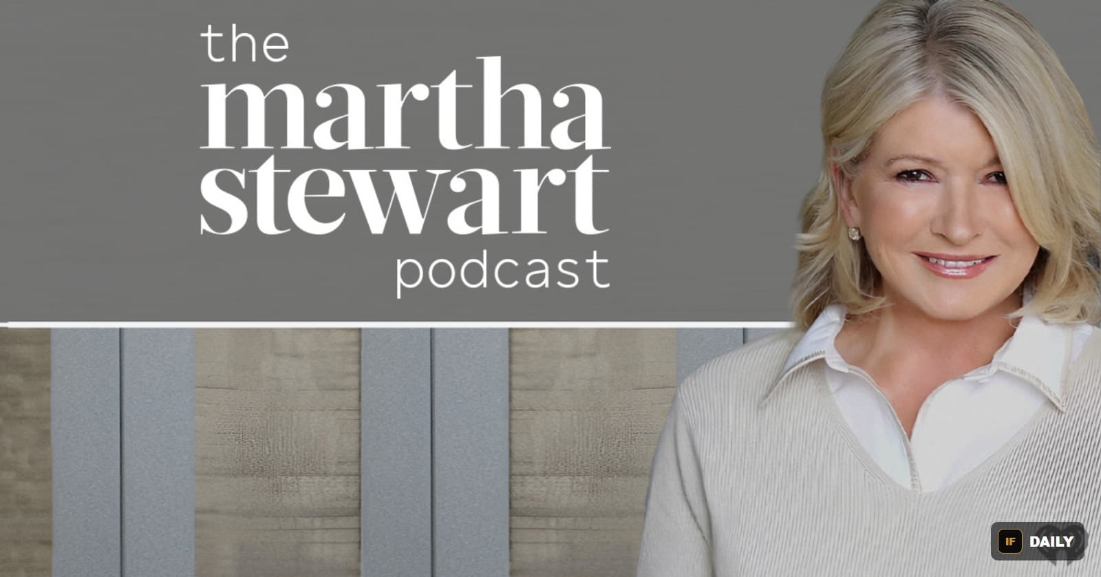 Official key art for The Martha Stewart Podcast featuring her portrait next to the show''s logo