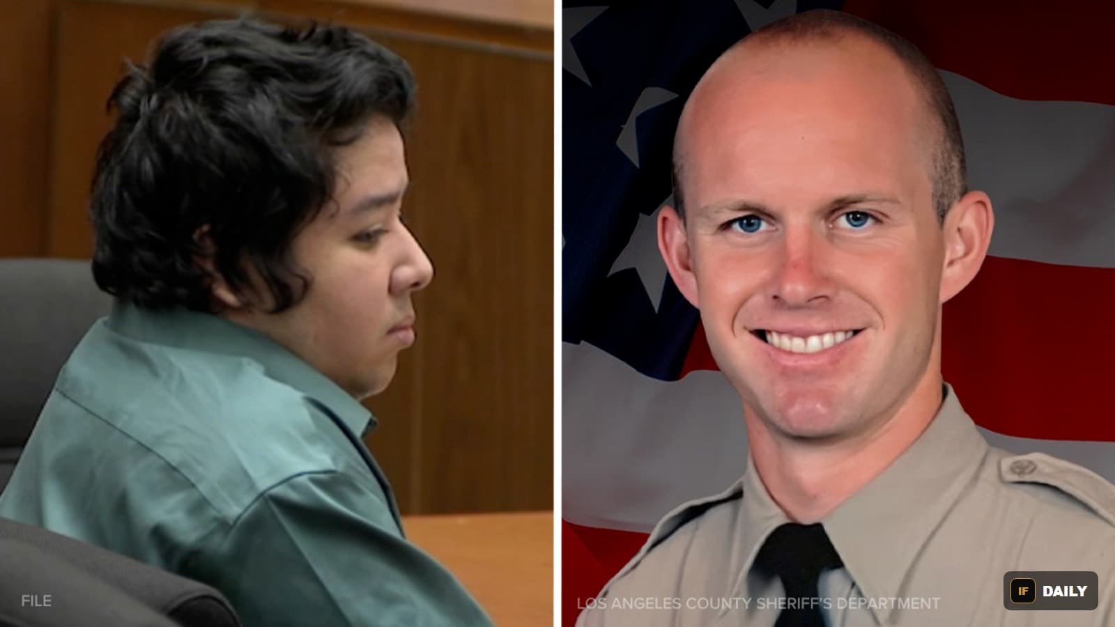 Split image: Kevin Eduardo Cataneo Salazar seated in a courtroom, and an official portrait of Deputy Ryan Clinkunbroomer in uniform