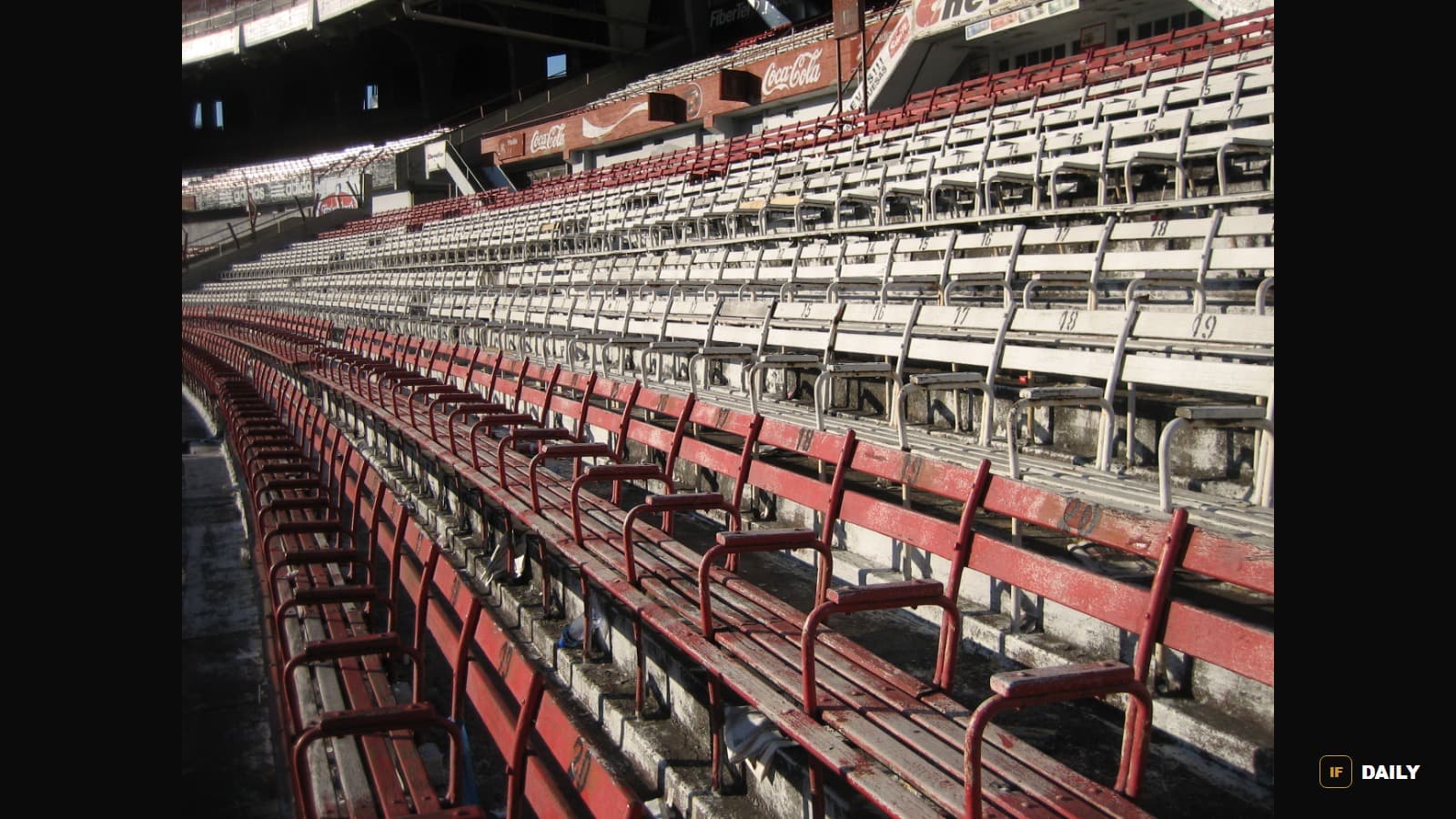 Rows of empty seats inside River Plate's Estadio Monumental