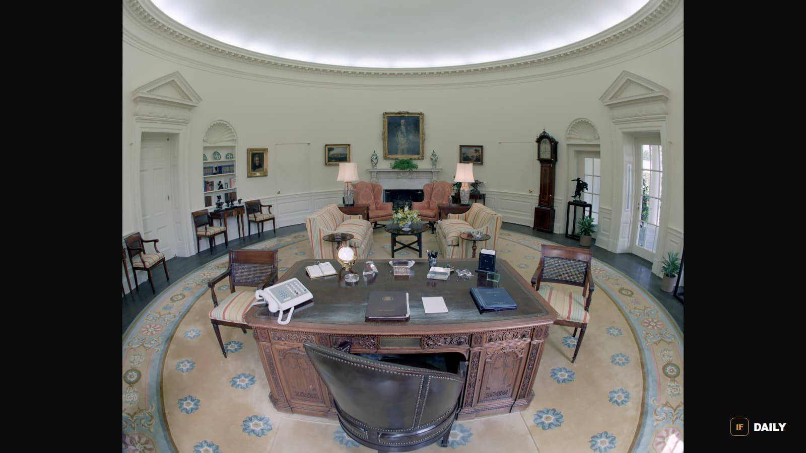 The Resolute Desk inside the Oval Office at the White House