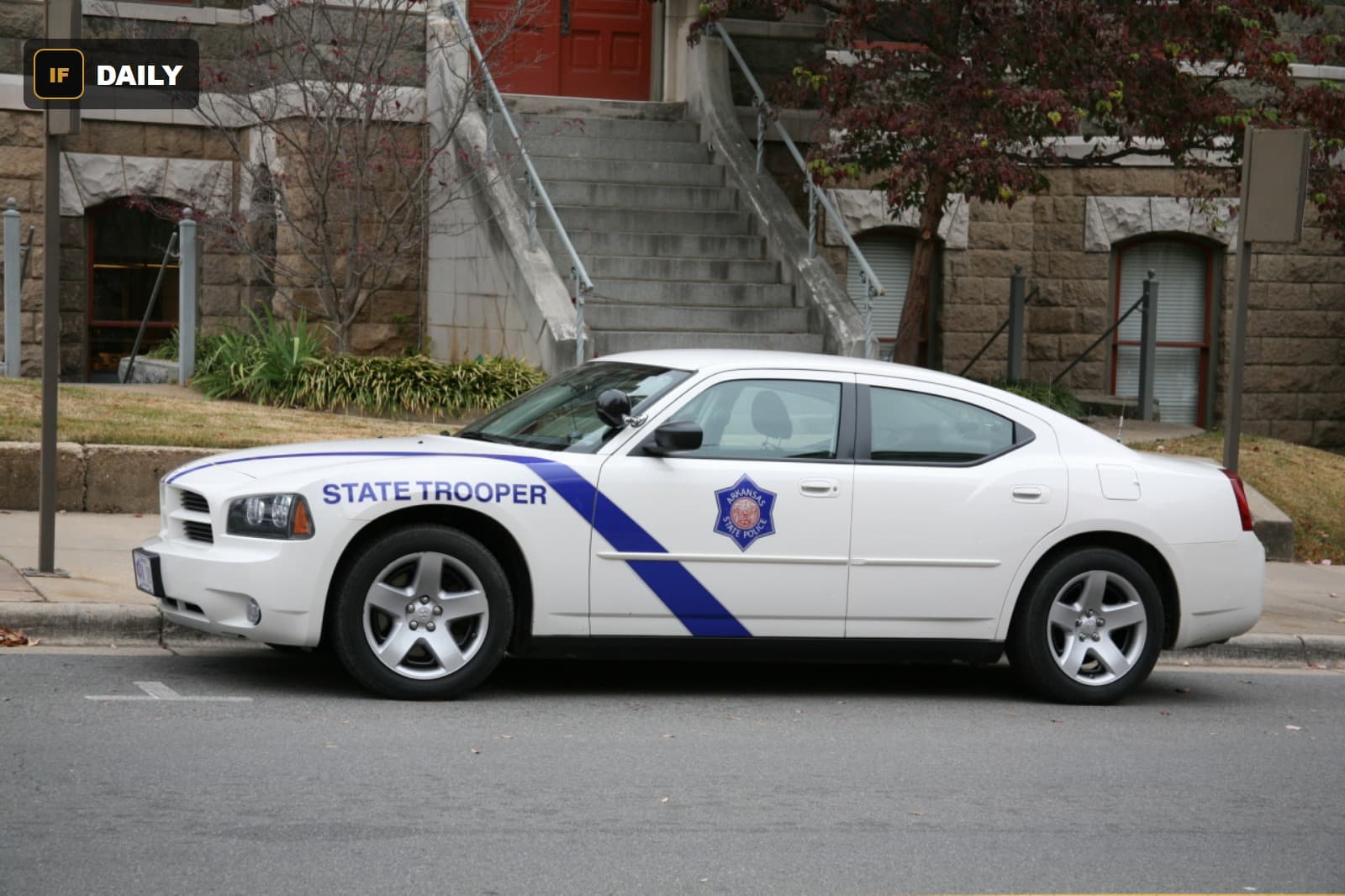 A marked Arkansas State Police patrol car