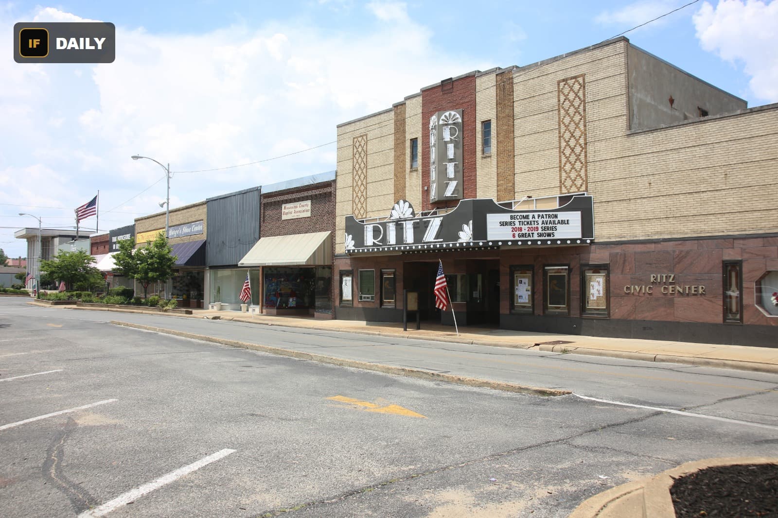 Downtown Blytheville, Arkansas, showing the historic Ritz theater