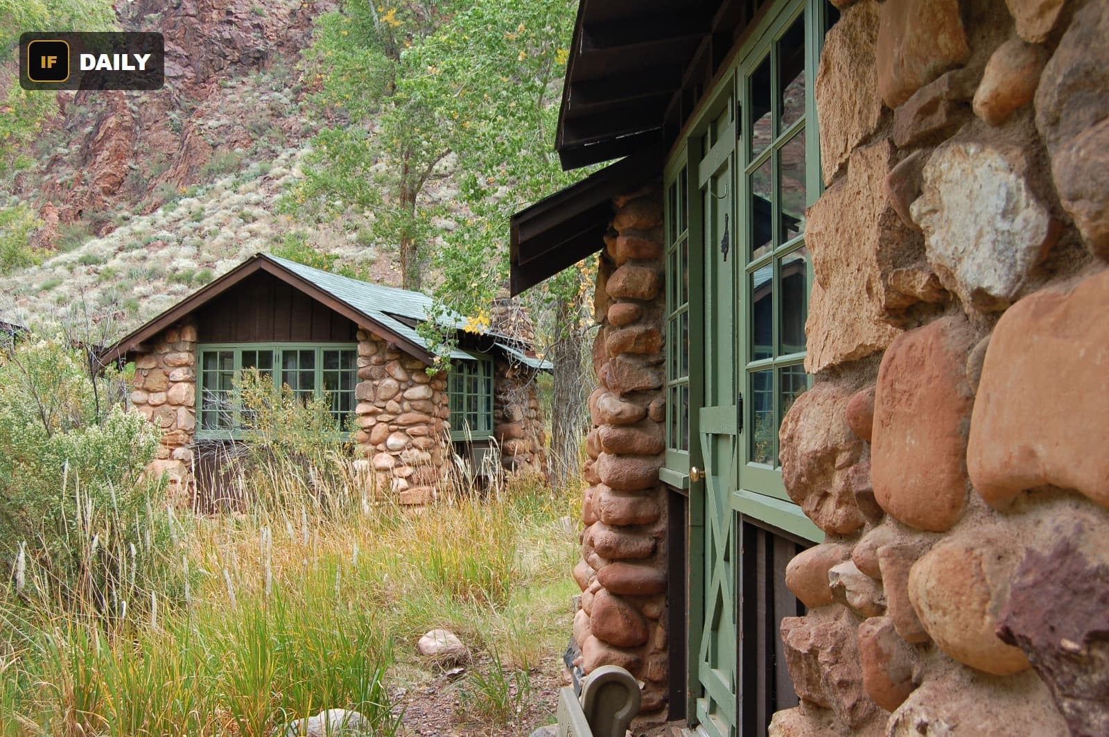 The historic stone cabins at Phantom Ranch, at the bottom of the Grand Canyon