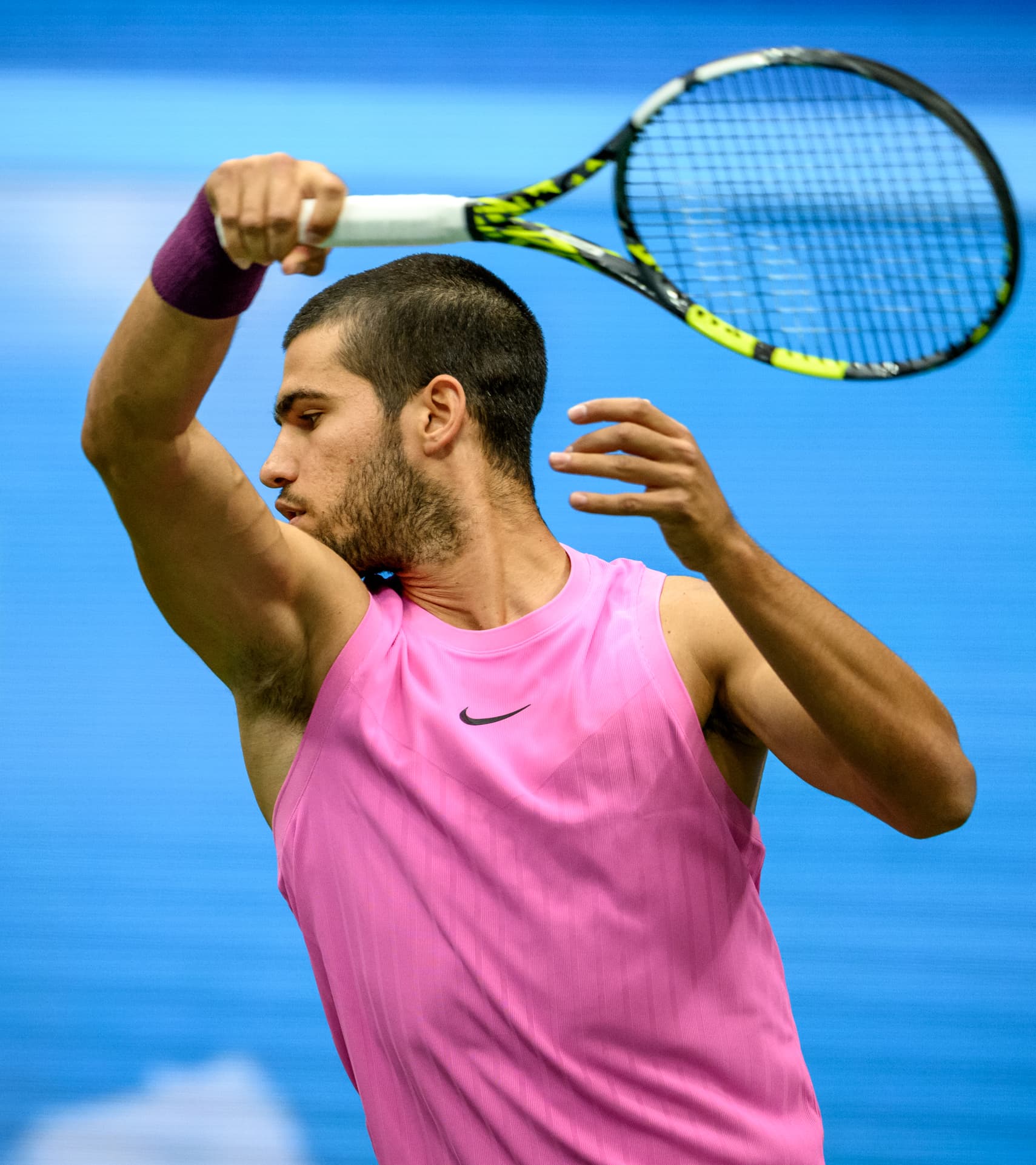 Carlos Alcaraz hitting a forehand at the US Open (file photo)