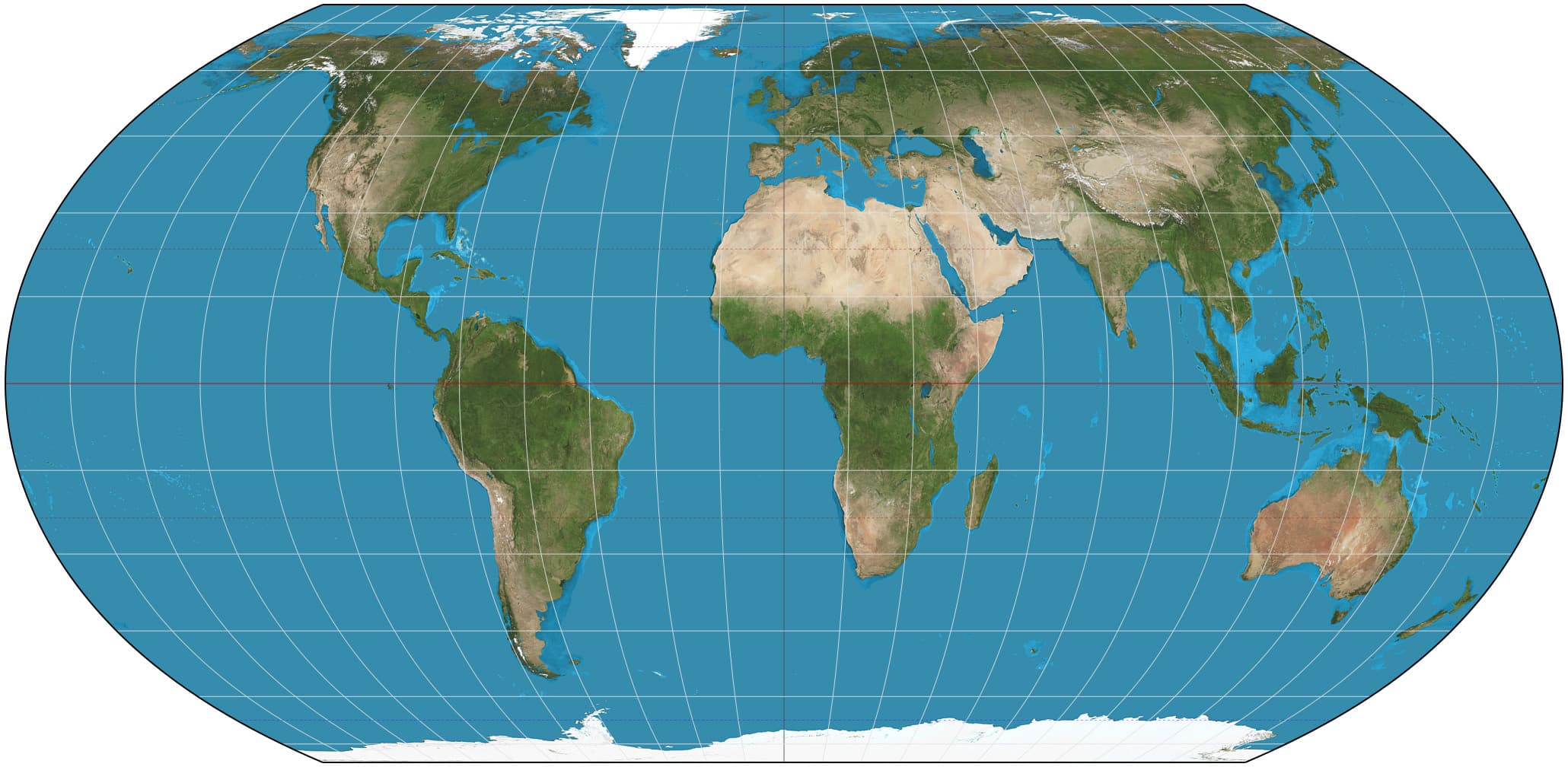 A world map using the Equal Earth projection, showing continents at their true relative sizes