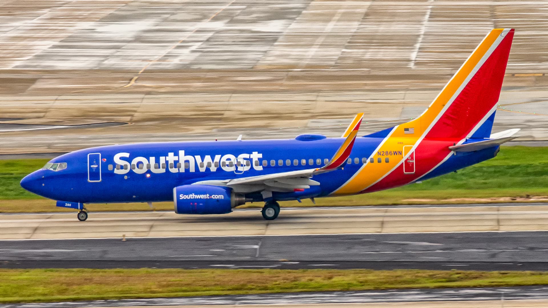 A Southwest Airlines Boeing 737 on the runway