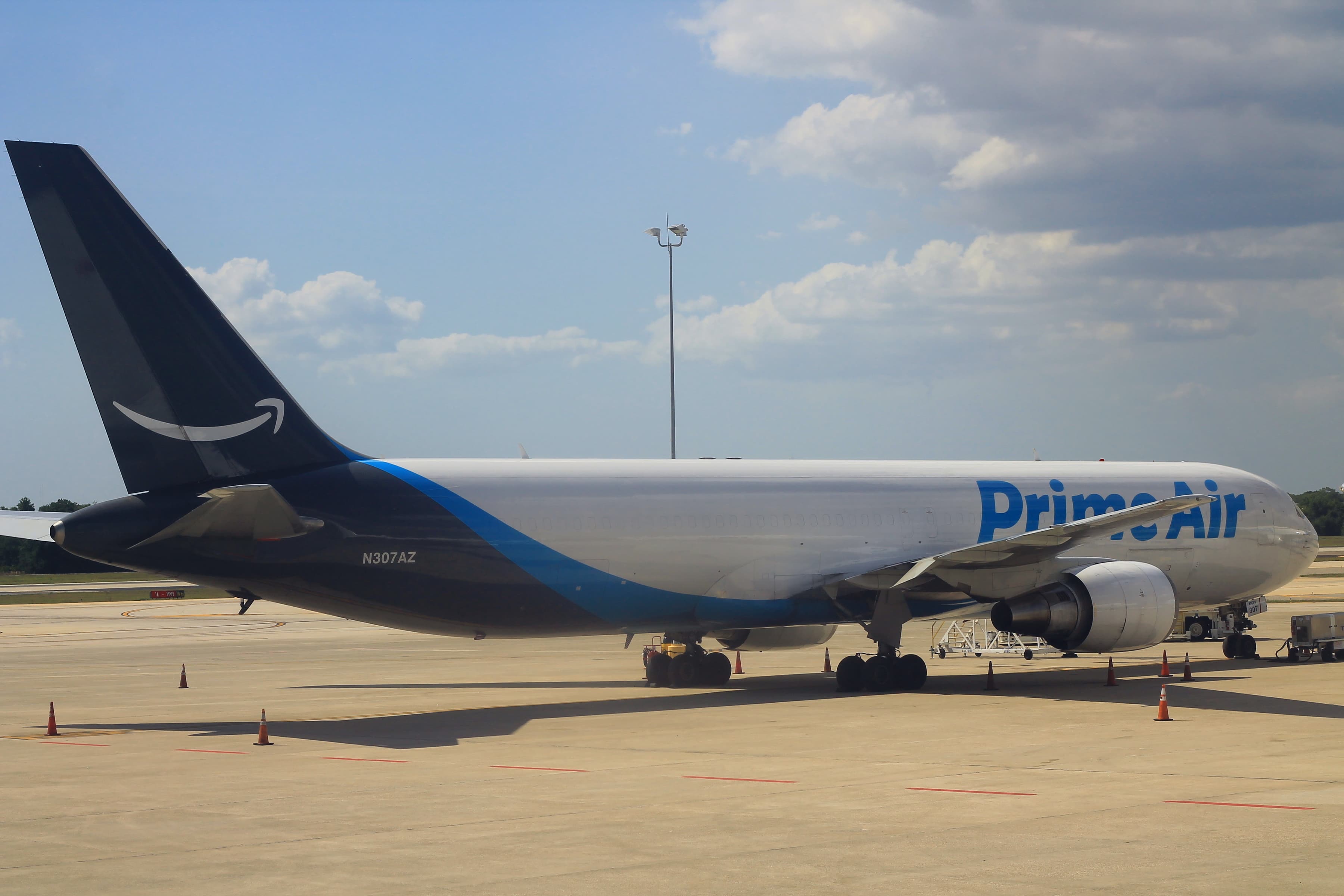 An Amazon Prime Air Boeing 767-300 cargo plane on the tarmac (file photo, not the aircraft involved)