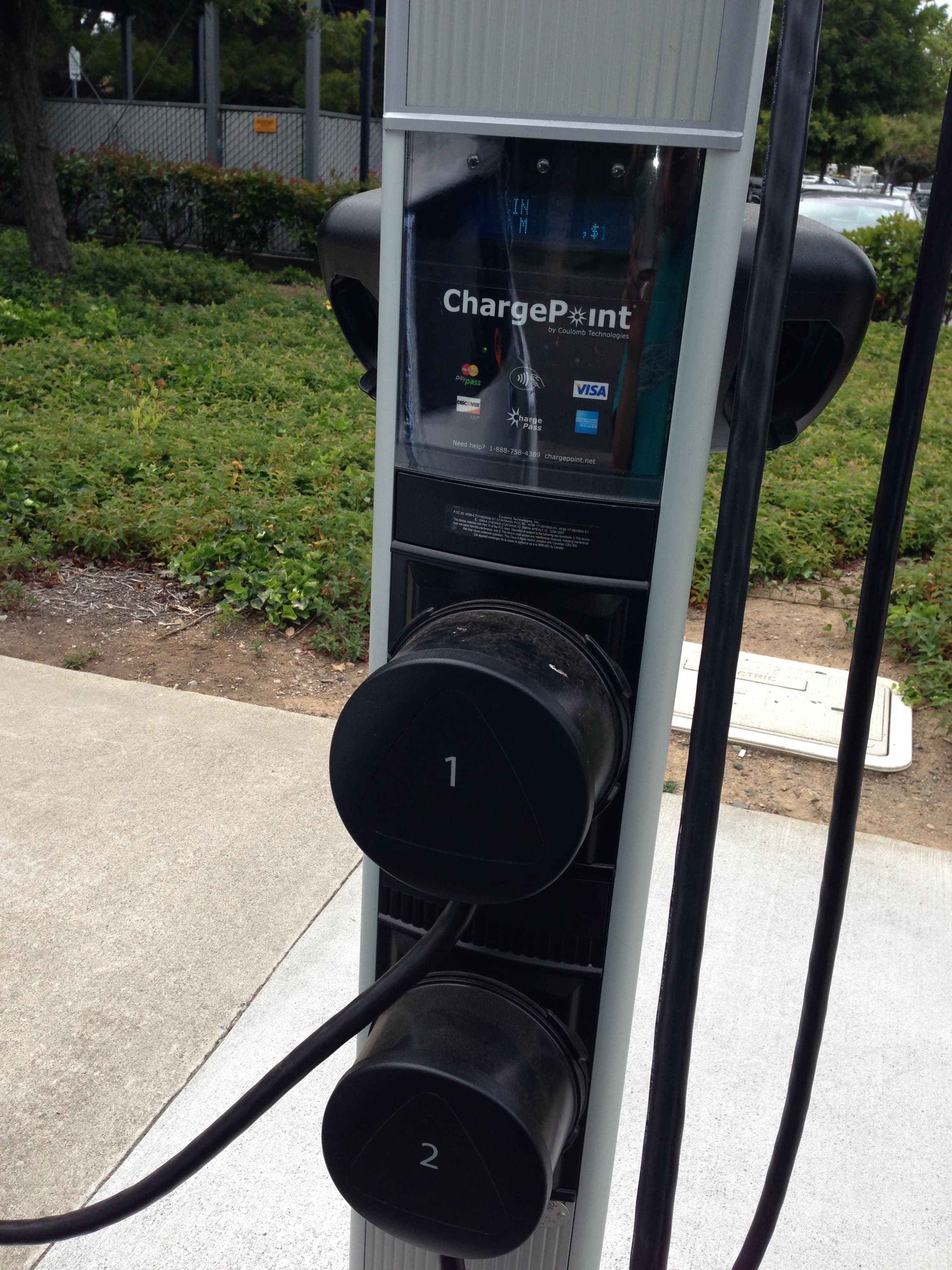 A ChargePoint electric vehicle charging station