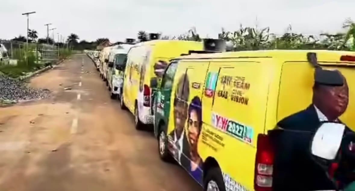 Branded vehicles donated to the PBAT Door-to-Door Movement for grassroots mobilisation ahead of the 2027 elections.