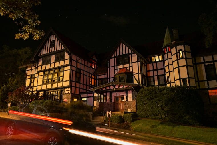 News image showing a television correspondent alongside an image of the Cornell fraternity house connected to the investigation